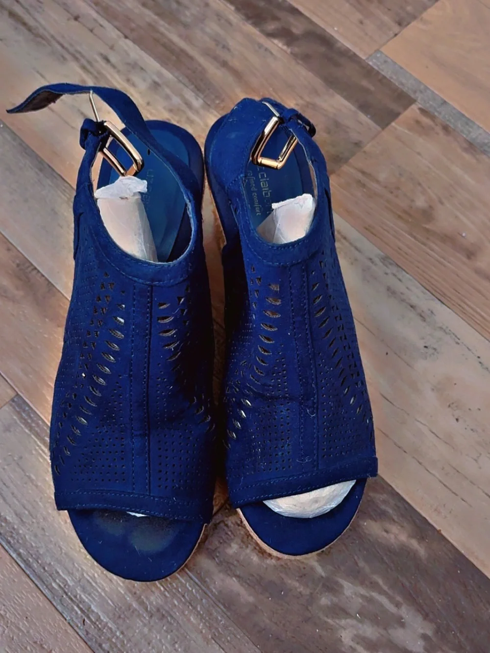 Liz Claiborne Navy Perforated Wedge Sandals